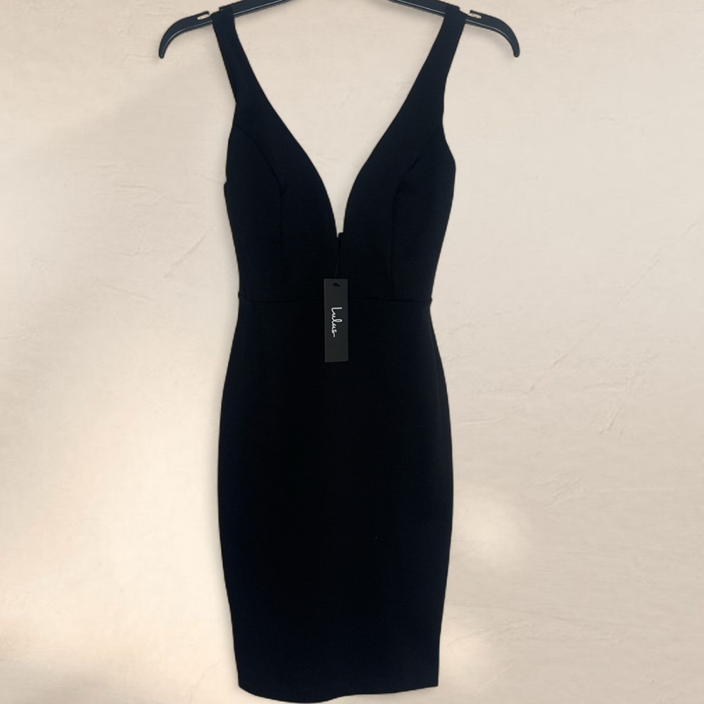 Lulus deep V black mini dress